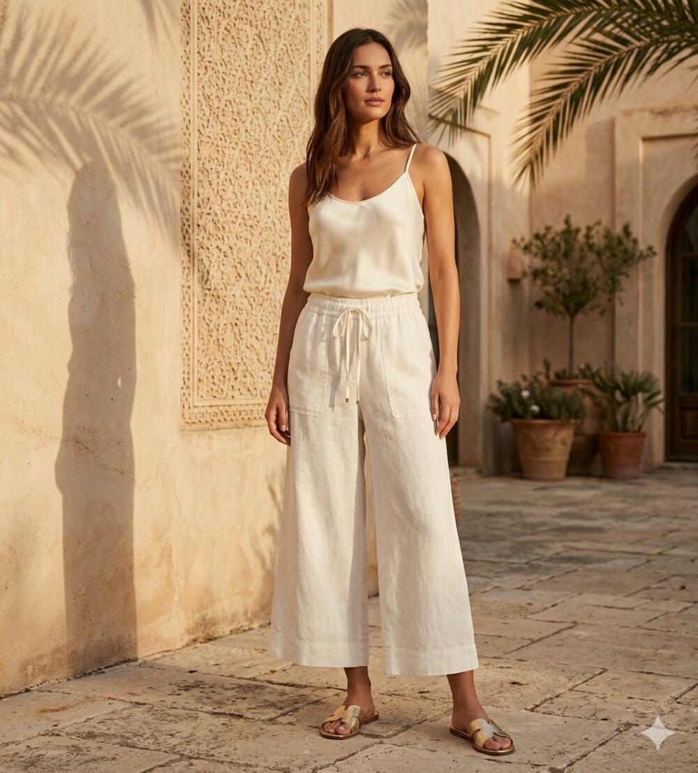 Calypso St Barth White Linen Pants Sz S Resortcore Quiet Luxury Wide Leg Cropped